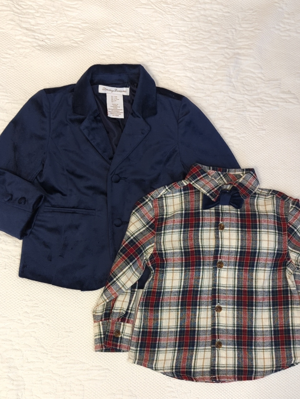Tommy Bahama Velvet Blazer & Plaid Button Down Bow Tie Shirt Set​ 12 Months